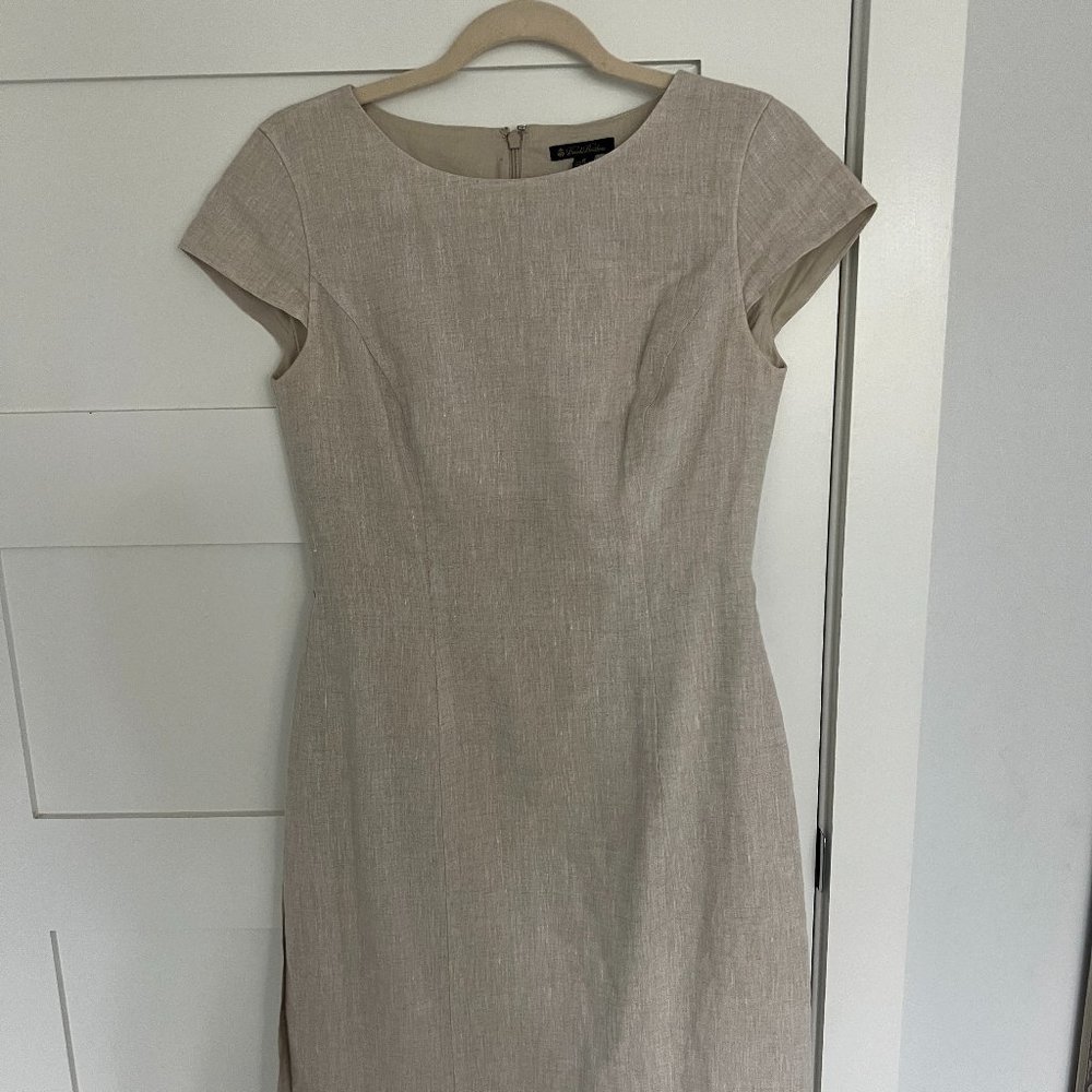 Brooks Brothers Cap Sleeve Linen Sheath Dress Beige